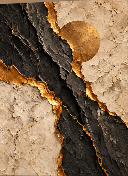 Black and Gold Stone with Golden Moon - Abstract wall art, custom canvas print and photo frame