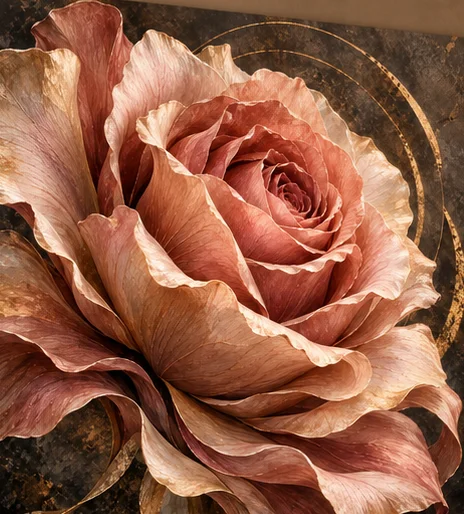 Blush Rose with Golden Rings - Floral wall art, custom canvas print and photo frame