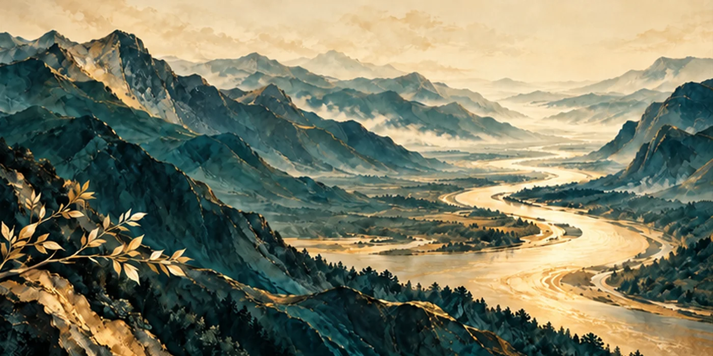 Misty River Valley at Golden Hour - Nature wall art, custom canvas print and photo frame