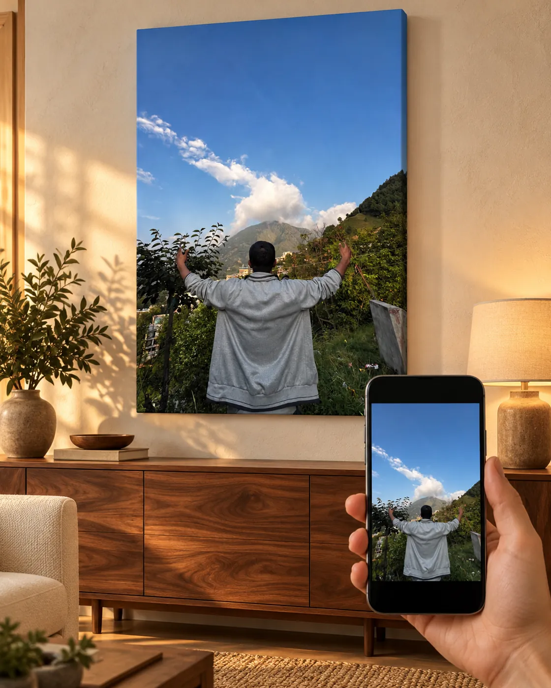 Your photo printed on canvas above a sideboard