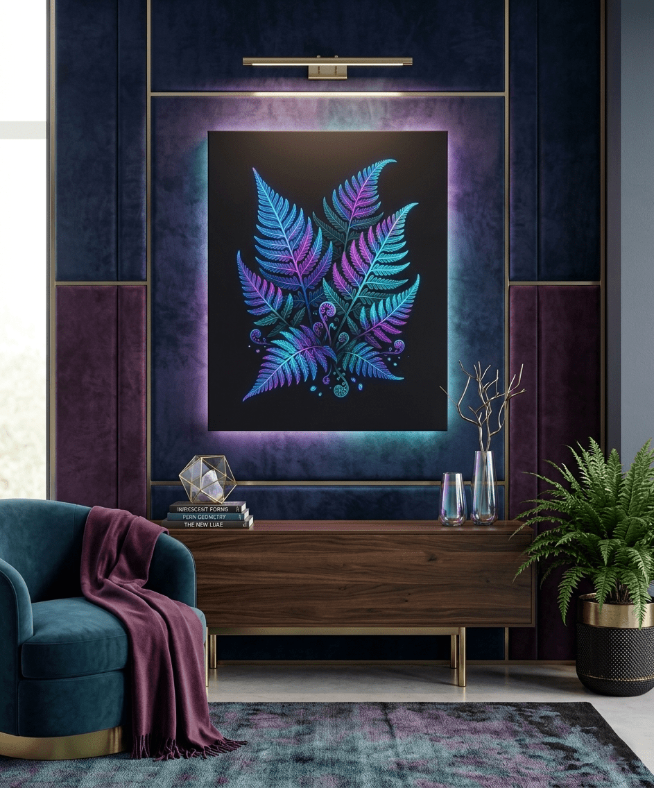 Neon Fern canvas art wall art